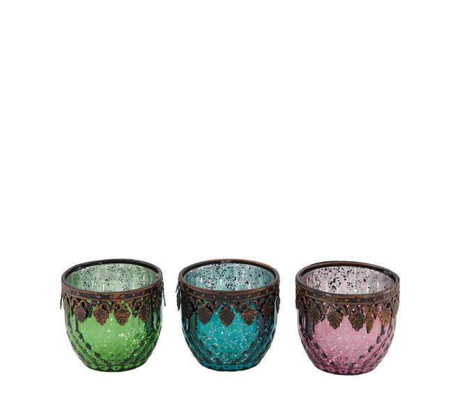 Tealight holder glass 6.5x6.5x5.5cm  - Green