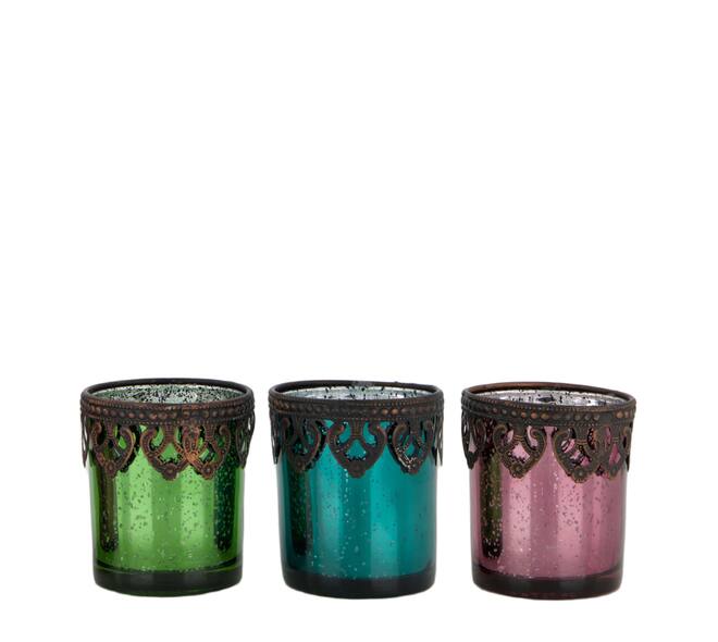 Tealight holder glass 7x7x8cm - Green