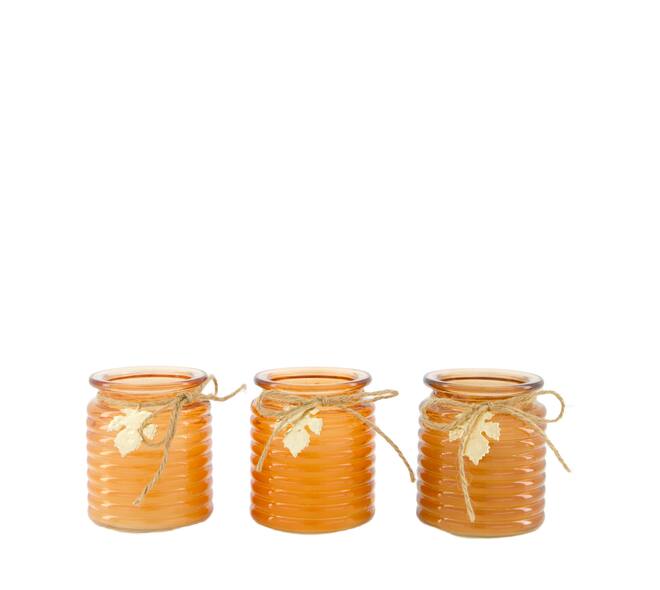 Candle cinnamon pie scent wax with glass 8x8x9cm  - Orange