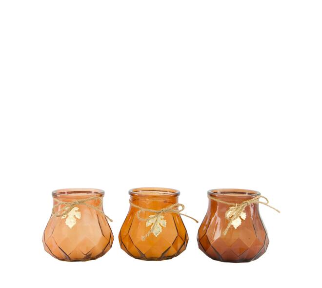 Candle cinnamon pie scent wax with glass 10.9x10.9x10cm C/3