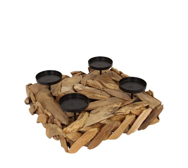 Pillar candle holder erosion wood 38x38x13cm - Natural
