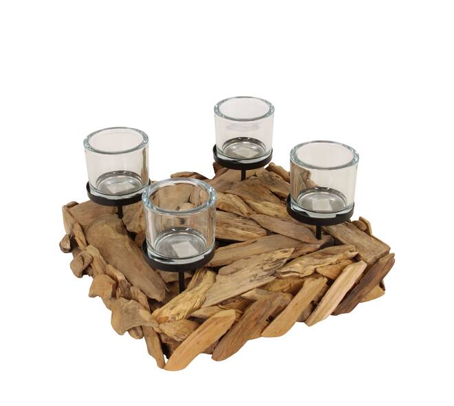 Pillar candle holder erosion wood 38x38x13cm - Natural