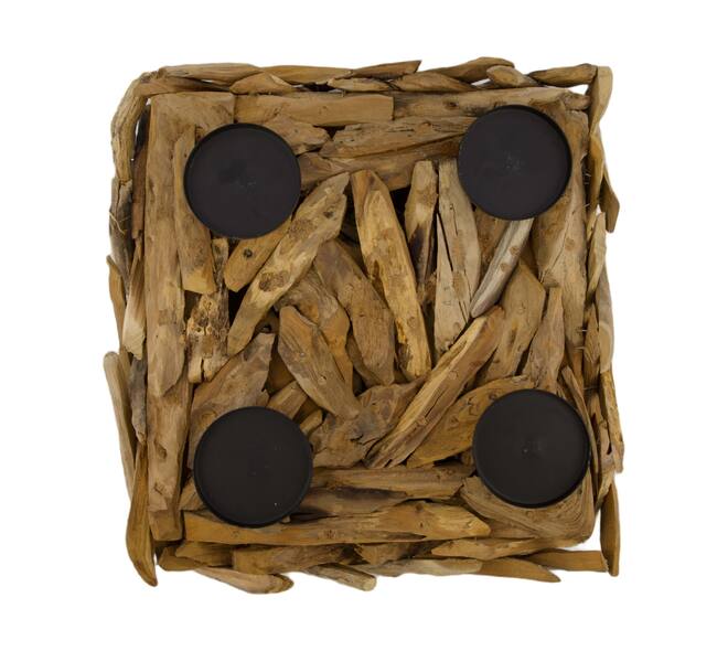 Pillar candle holder erosion wood 38x38x13cm - Natural
