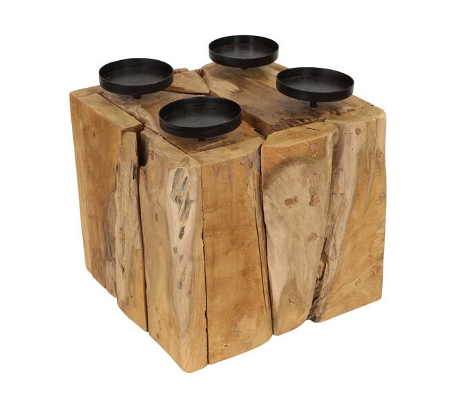 Pillar candle holder erosion wood 28x28x28cm