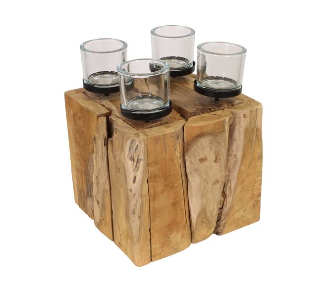 Pillar candle holder erosion wood 28x28x28cm