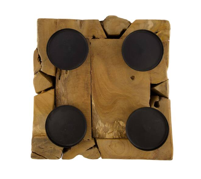 Pillar candle holder erosion wood 28x28x28cm