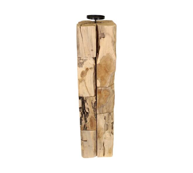 Pillar candle holder erosion wood 18x18x78cm - Natural