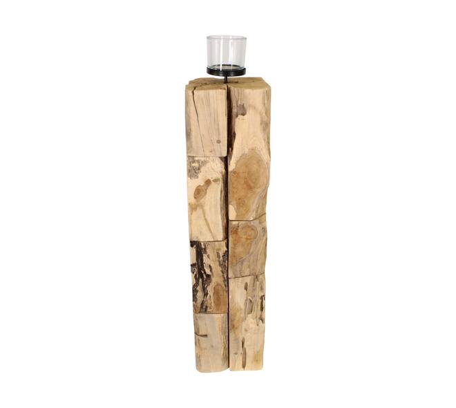Pillar candle holder erosion wood 18x18x78cm - Natural