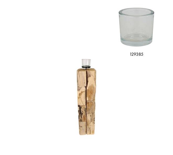 Pillar candle holder erosion wood 18x18x78cm - Natural