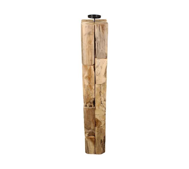 Pillar candle holder erosion wood 18x18x118cm - Natural