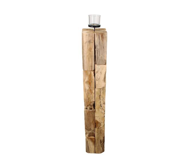 Pillar candle holder erosion wood 18x18x118cm - Natural