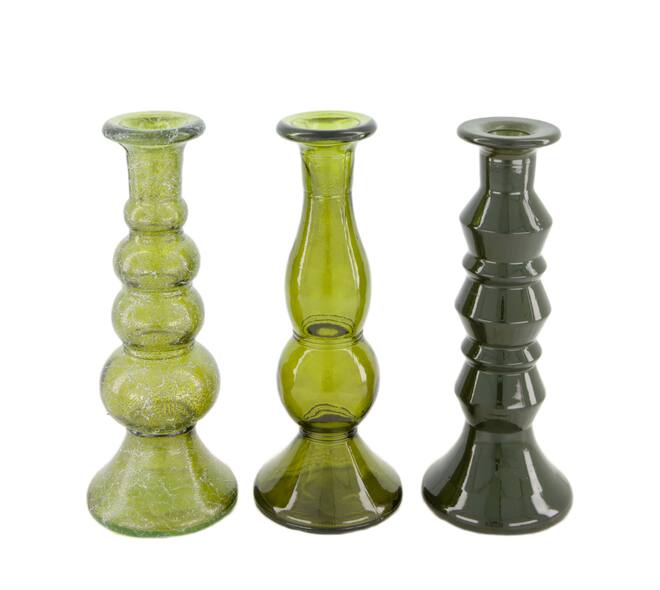 Dinnercandle holder recycled glass 9x9x22cm  - Green