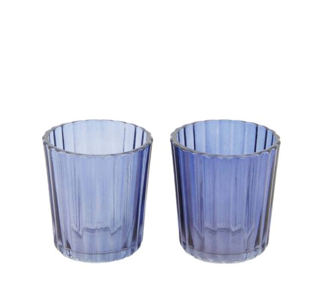 Tealight holder glass 5.6x5.6x6.8cm  - Blue