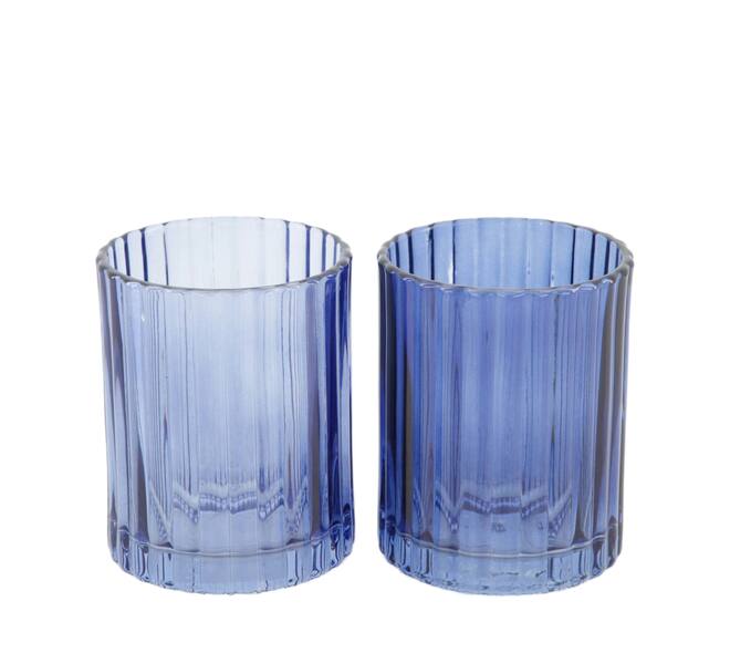 Tealight holder glass 7.5x7.5x10cm  - Blue