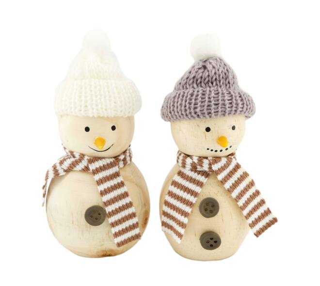 Figurine snowman pine wood 6.3x6.3x13.5cm C/2