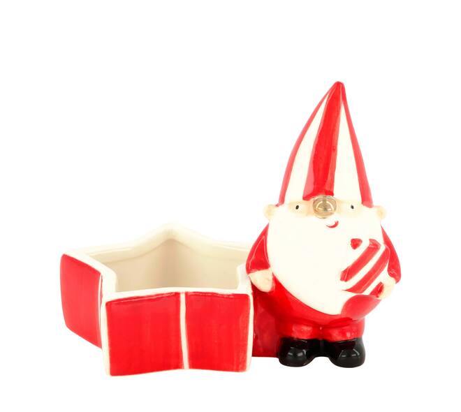 Tealight holder santa porcelain 12x8.3x9.5cm - Red