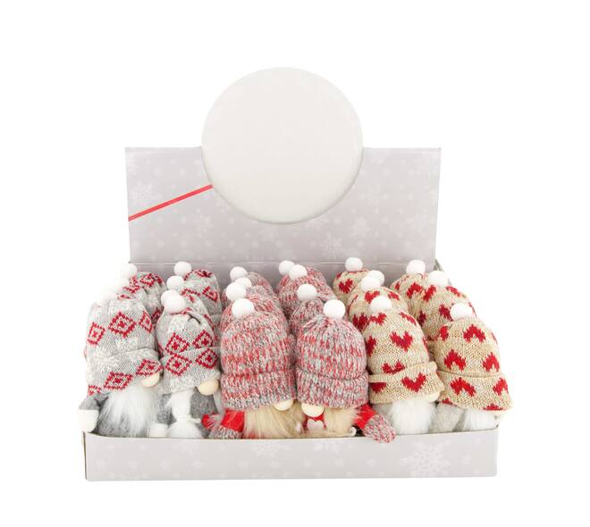 Figurine gnome round hat fabric 8x7x13cm  - Multi