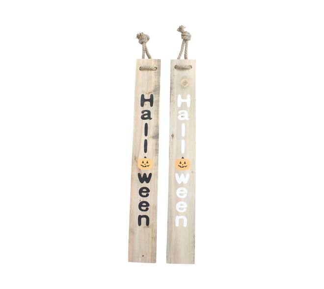Sign halloween historic wood 78x10x1.5cm - Natural