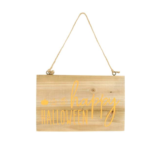 Sign happy halloween historic wood 28x18x1.5cm - Natural
