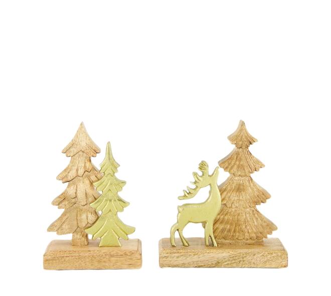 Figurine tree mango wood with metal 16x5x18cm  - Natural