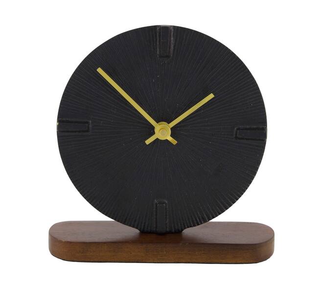 Clock mango wood base aluminium 16.5x5x17cm