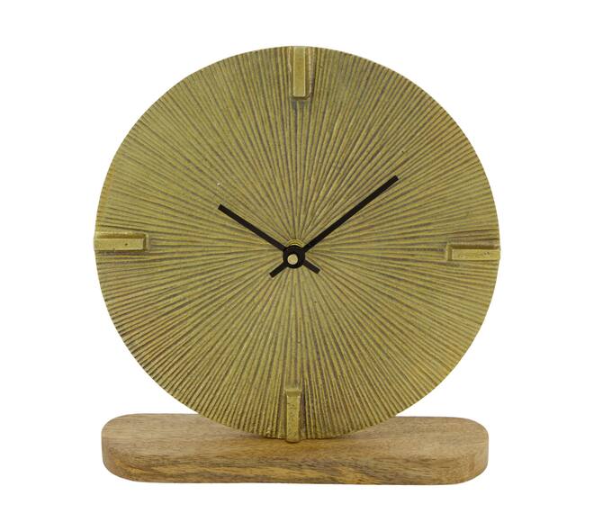 Clock mango wood base aluminium 20x5x21cm - Gold