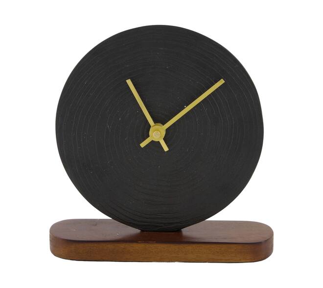 Clock mango wood base aluminium 16x5x16cm - Black