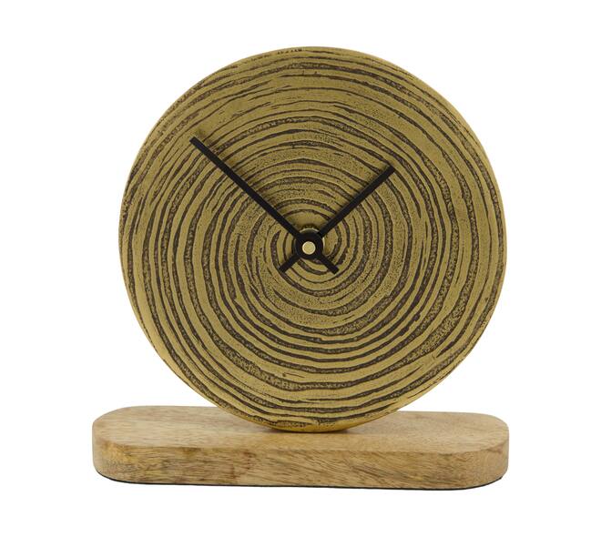 Clock mango wood base aluminium 16x5x16cm