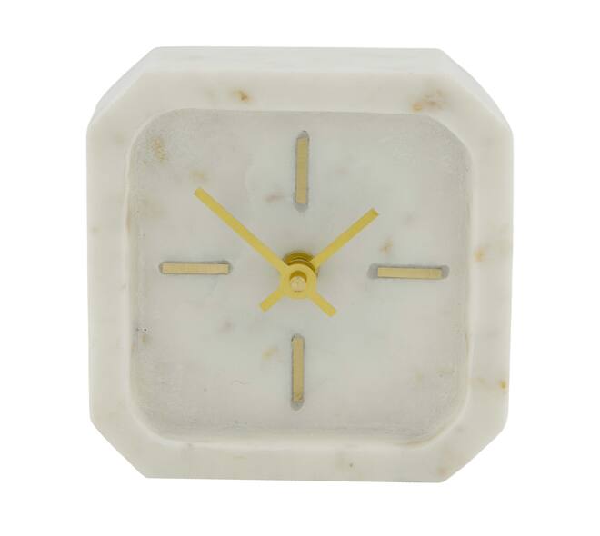 Clock marble 13x5x13cm - White