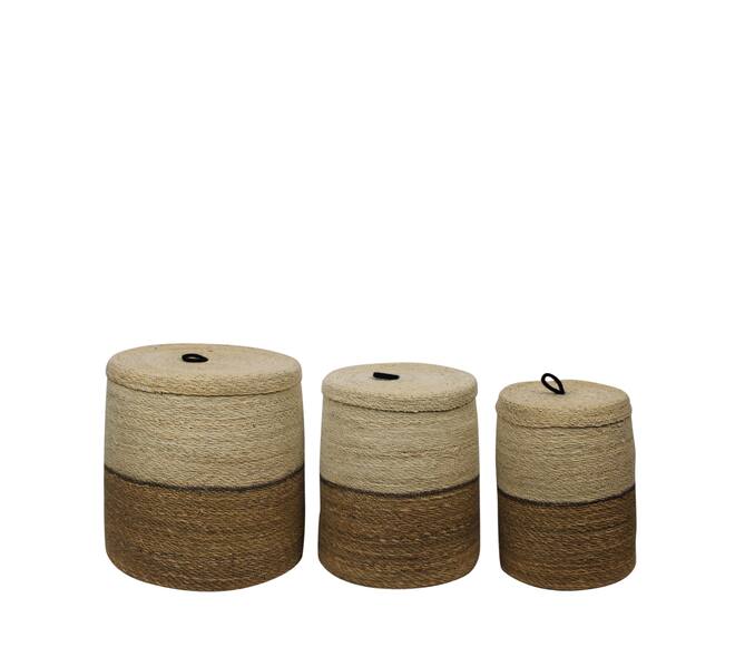 Basket round with lid seagrass 38x38x40cm S/3