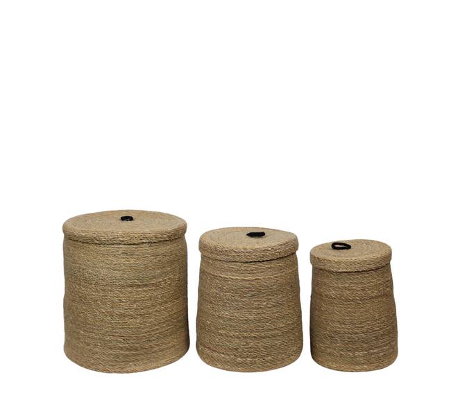 Basket round with lid seagrass 38x38x40cm S/3