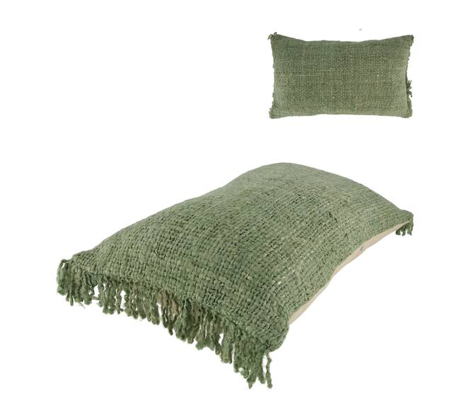 Cushion fringes recycled cotton 30x50x9cm - Green