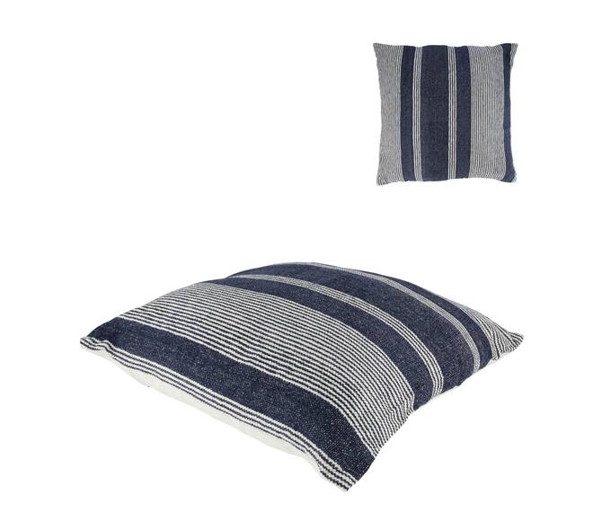 Cushion striped recycled cotton 45x45x9cm - Blue