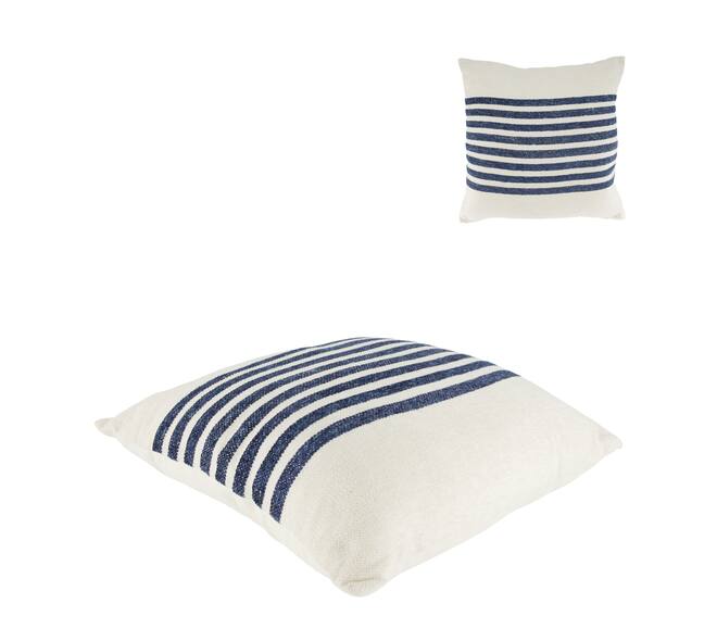 Cushion striped recycled cotton 45x45x9cm - Blue