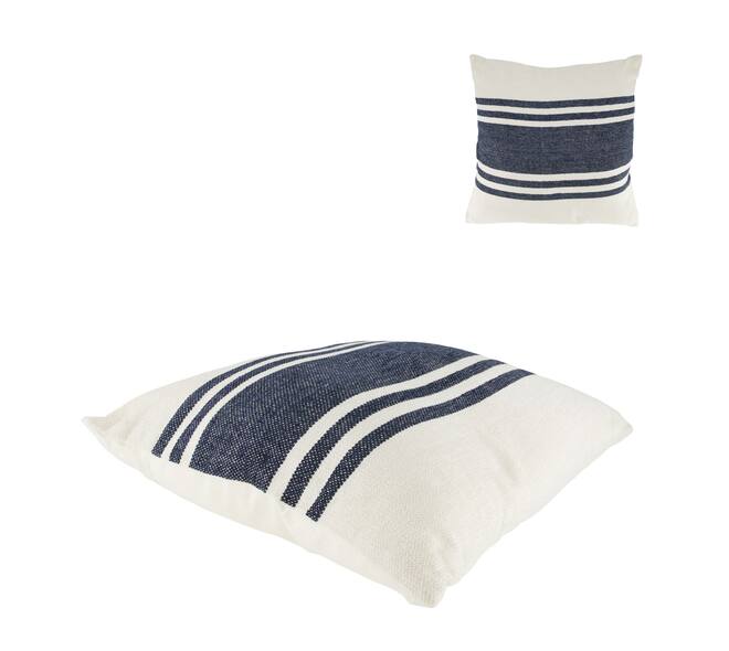Cushion striped recycled cotton 45x45x9cm - Blue