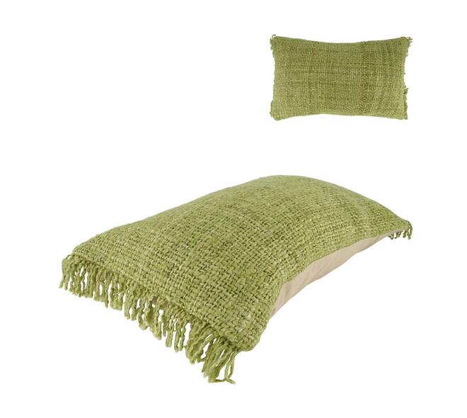 Cushion fringes recycled cotton 50x30x9cm - Green