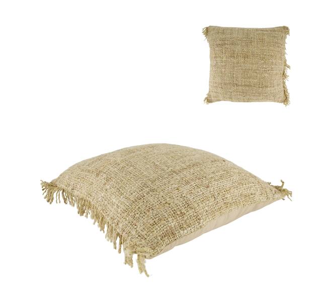 Cushion fringes recycled cotton 45x45x9cm - Natural