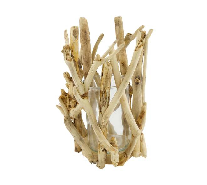 Lantern historic wood with glass 18x18x28cm - Cream