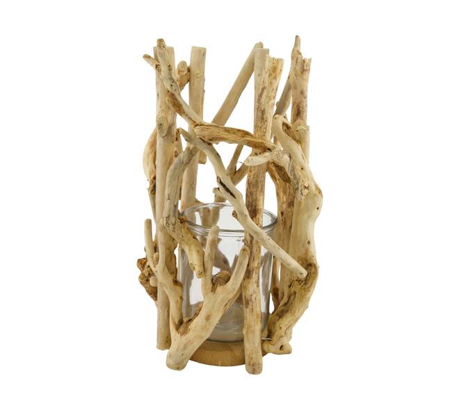 Lantern historic wood with glass 24x24x38cm
