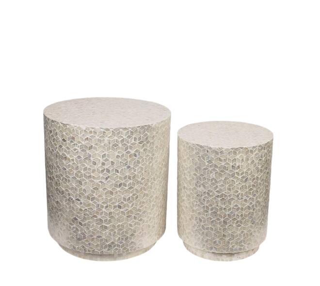 Side table round capiz  mdf 47x47x52cm  - White