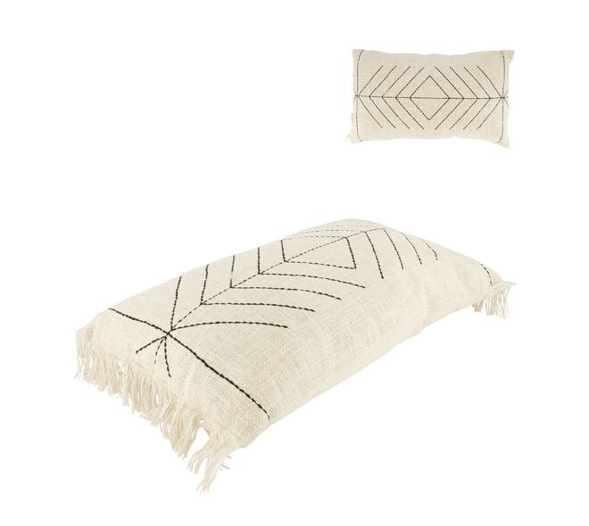 Cushion embroidery pattern cotton 30x50x9cm - Natural