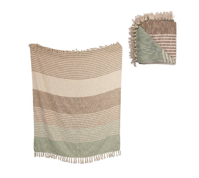 Plaid striped cotton 125x150x0.5cm - Natural