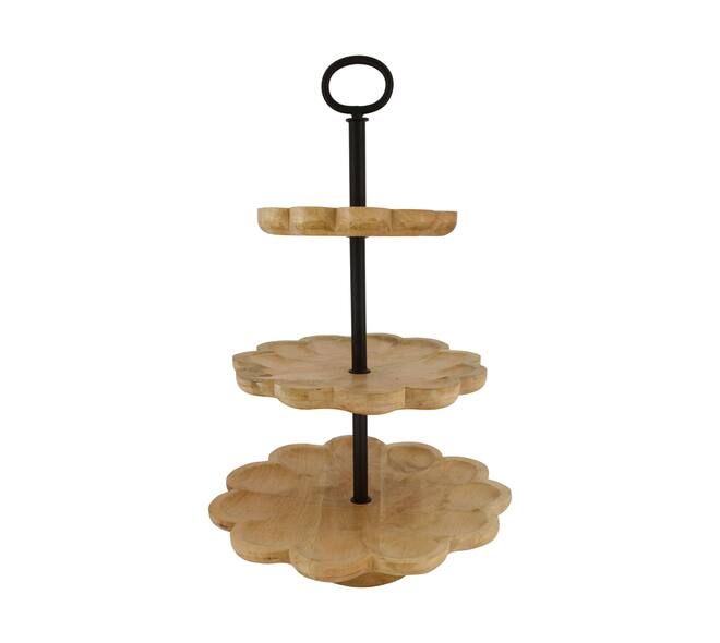 Etagiere scalloped mango wood 3 layers 38x38x60cm KD - Natural