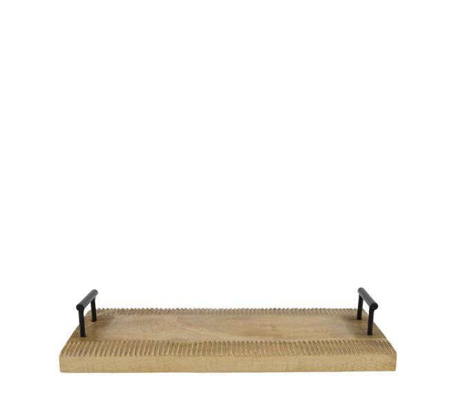 Tray rectangular with metal handle mango wood 37x18x6cm