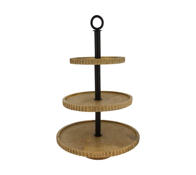 Etagiere round mango wood 3 layers 38x38x60cm KD - Natural
