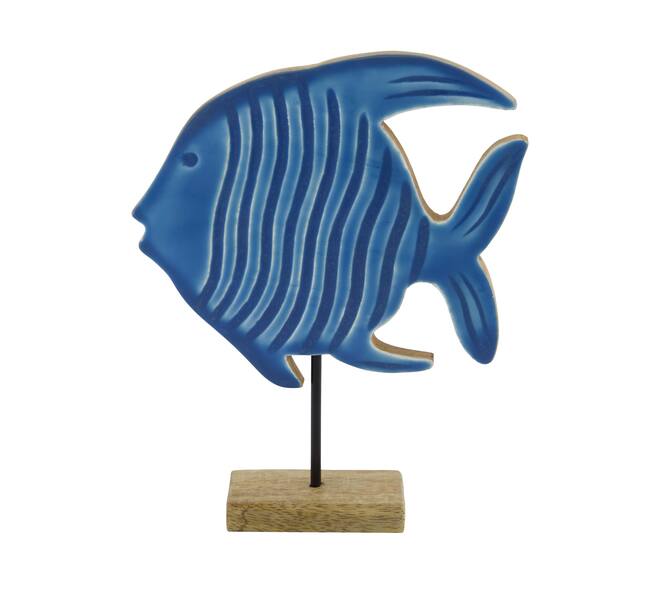 Statue fish mango wood 17x5x21cm - Blue