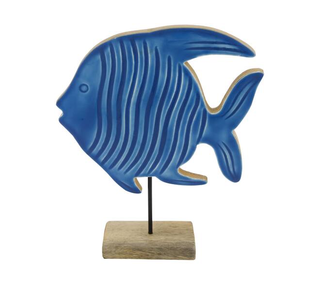 Statue fish mango wood 21x6x25cm - Blue