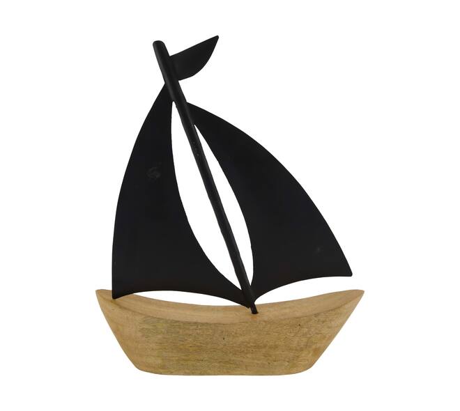 Boat mango wood with metal 28x4.5x35cm - Natural