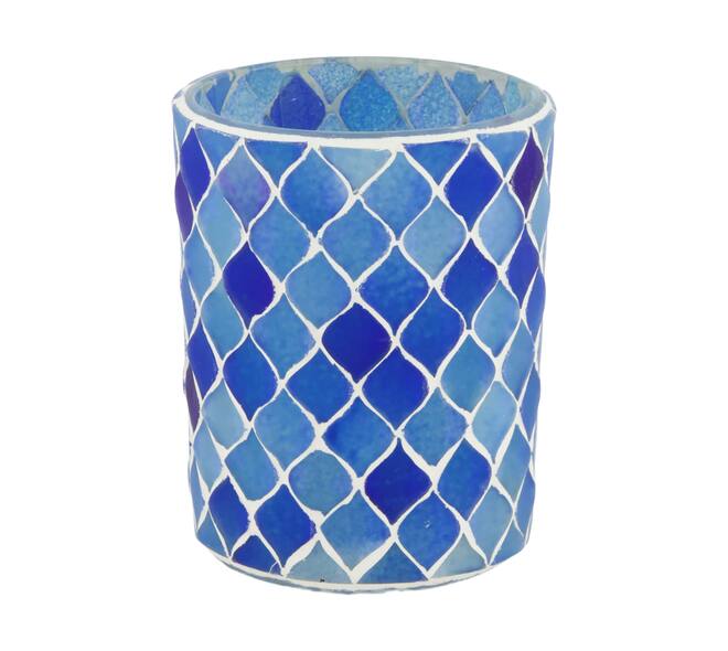 Tealight holder glass 8x8x10cm - Blue