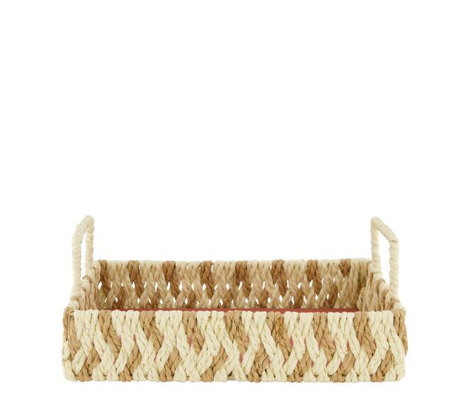 Tray rectangular paper rope with handle 28x18x11cm - Natural